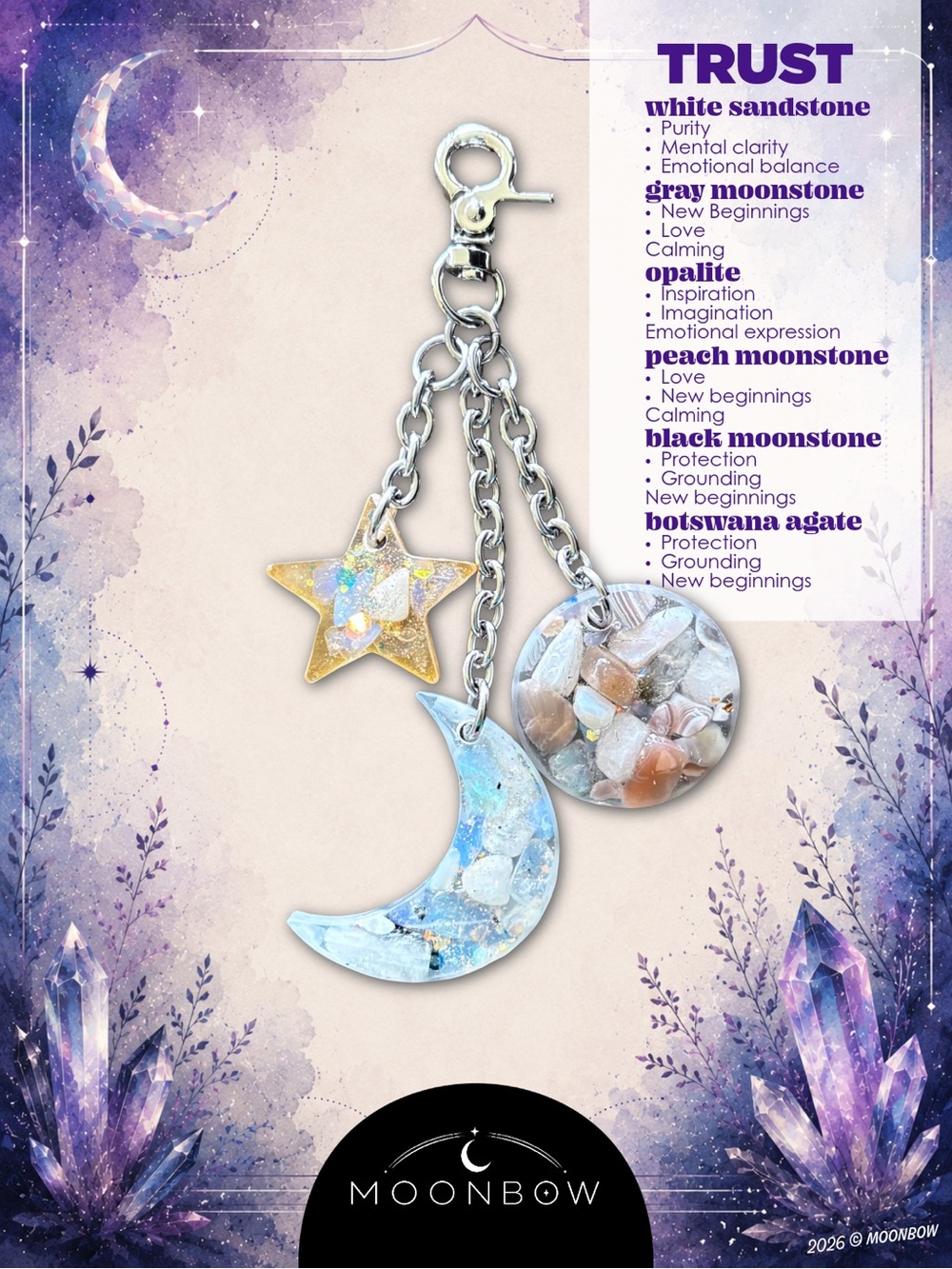 Moonbow Handmade Charm ft. White Sandstone, Opalite, Gray, Black + Peach Moon